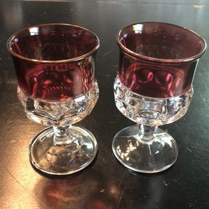 2 stem glasses King’s Crown Cranberry Thumbprint. 1950s